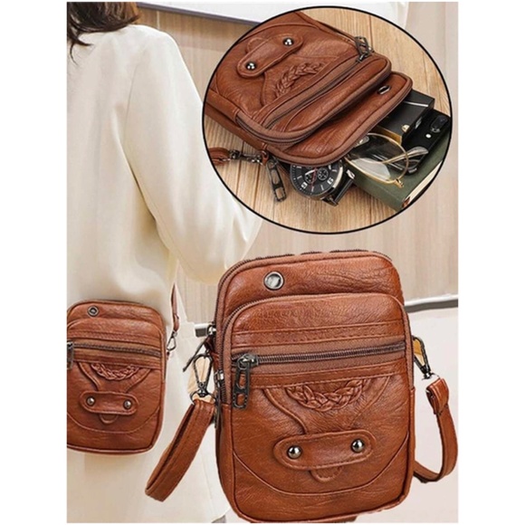 Boho Vegan Leather Braided Zipper Crossbody Bag - Picture 3 of 9